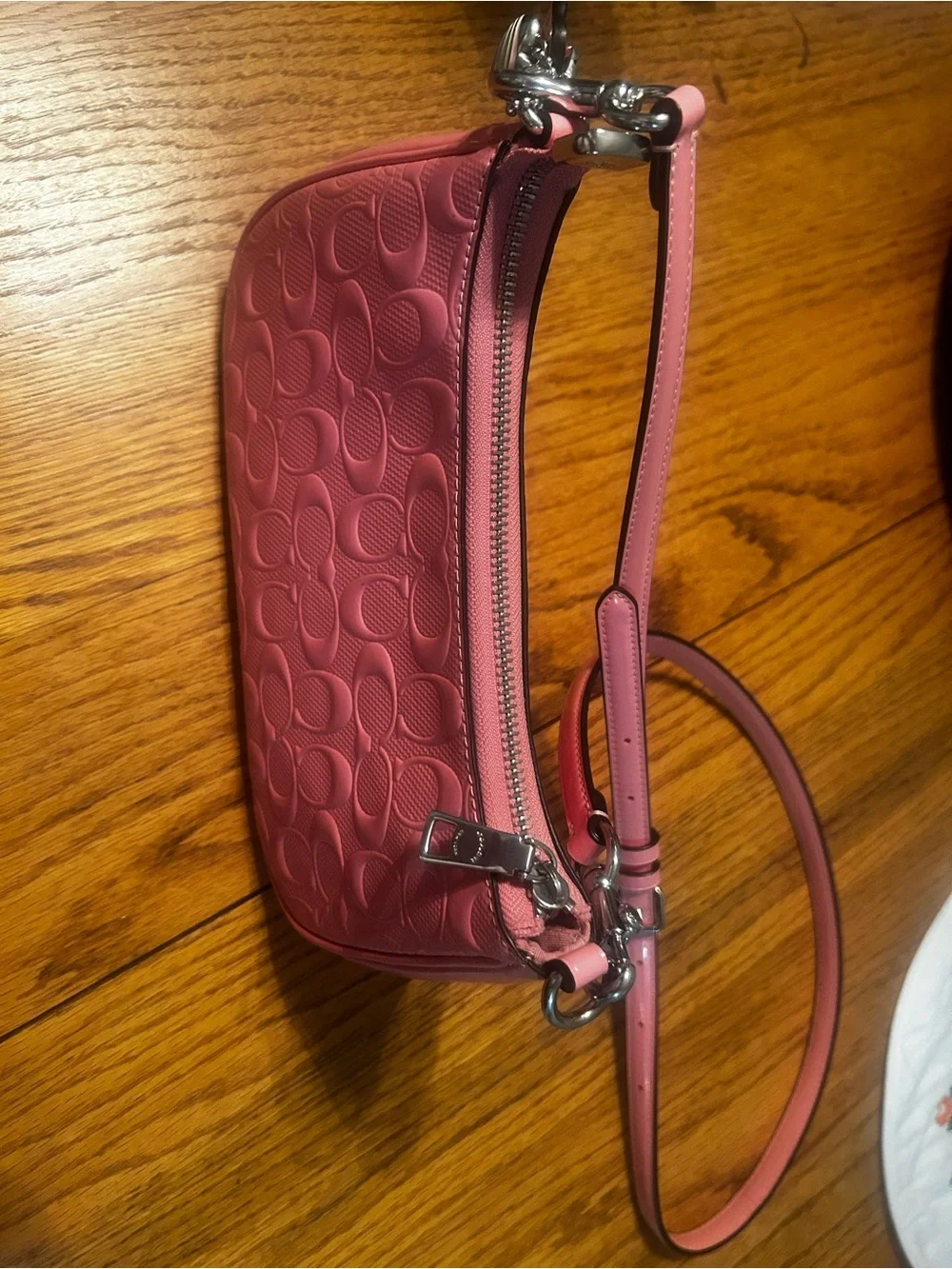 COACH Pink Patent Shoulder Bag with Embossed Logo